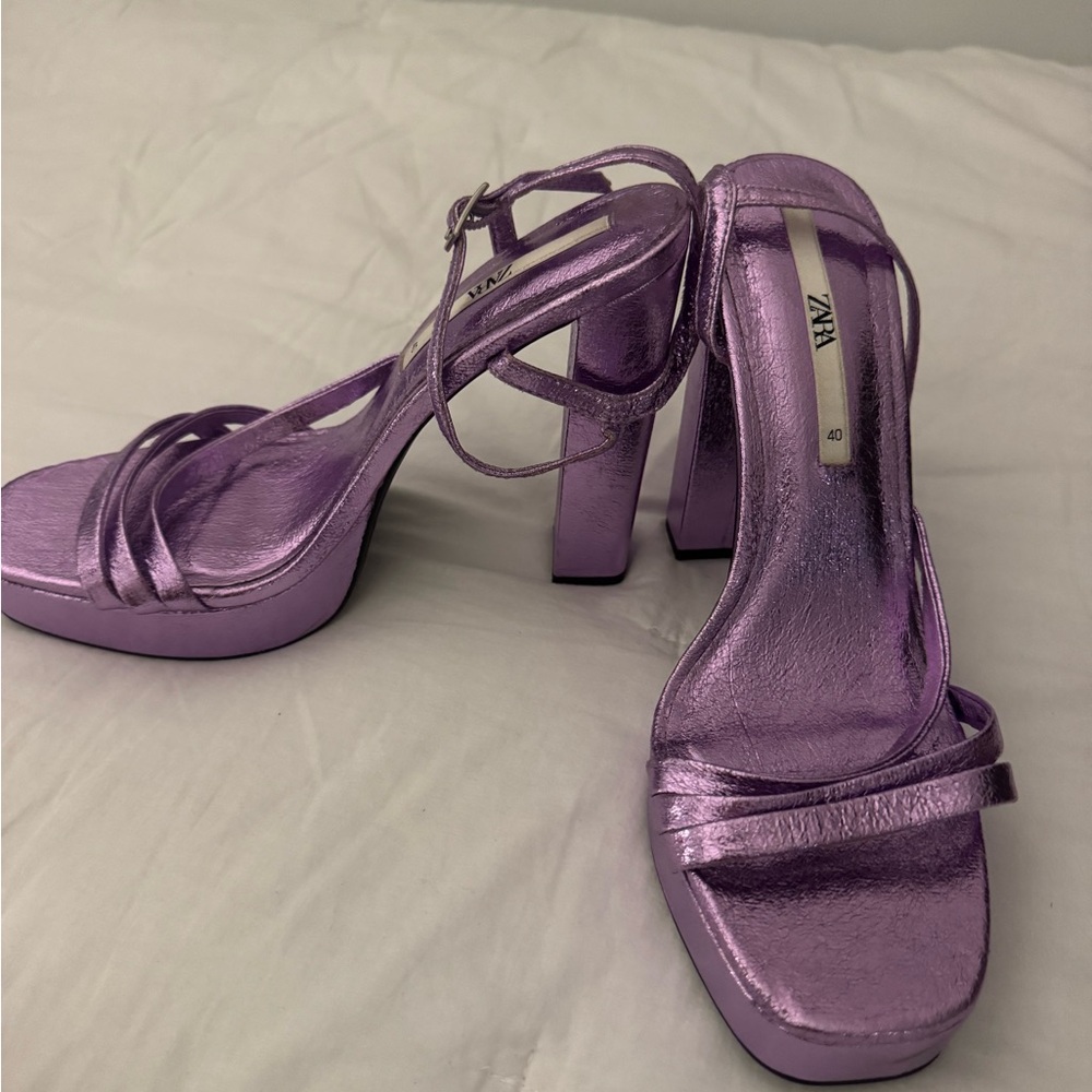 Zara Metallic Purple Strappy Heels